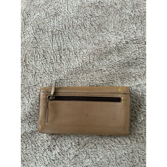 Coach Women’s Wallet Trifold Leather Solid Beige Button Shut - Picture 3 of 14